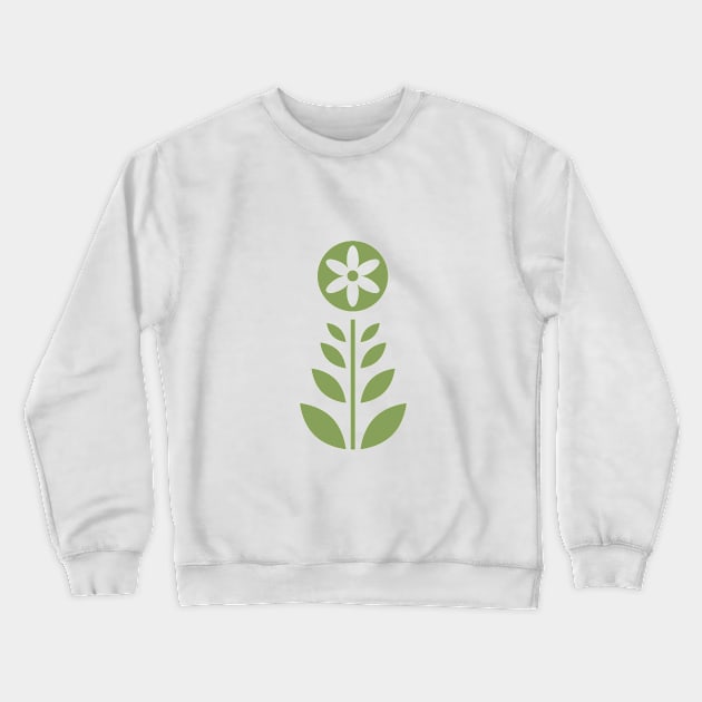 Scandinavian Retro Flowers Moss Green on Beige Crewneck Sweatshirt by Pinkdeer